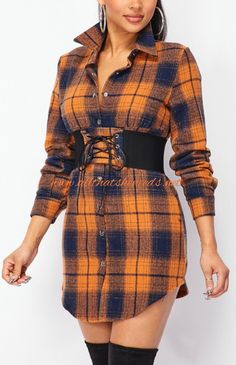 Plaid, button down, collared, shirt dress, with stretch waist belt. 95% Polyester, 5% Spandex Fitted Collared Belted Dress With Buttons, Fitted Belted Shirt Dress For Fall, Belted Fitted Shirt Dress For Fall, Casual Fitted Dress With Belt, Fitted Button-up Belted Dress For Fall, Belted Button-up Dress For Night Out, Casual Fitted Mini Length Belted Dress, Chic Button-up Belted Dress For Fall, Casual Belted Mini Shirt Dress