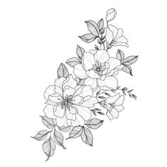 a black and white drawing of flowers