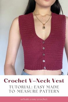 the crochet v - neck vest is made to measure your waist and shoulders