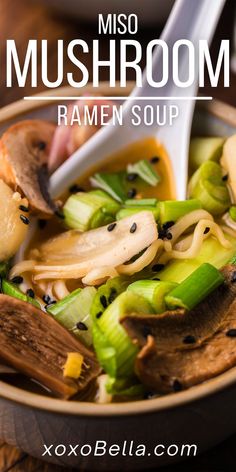 mushroom ramen soup in a bowl with chopsticks