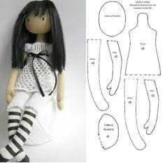 the doll is wearing a white dress and striped stockings