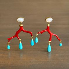 Coral Branch Earrings – Meeka Fine Jewelry Cast Rings, Branch Earrings, Red Tourmaline, Green Tourmaline Ring, Chalcedony Ring, Newport Ri, Coral Earrings, Sleeping Beauty Turquoise, Round Stud Earrings