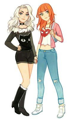 two cartoon girls standing next to each other