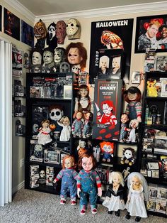 there are many creepy dolls on display in this room