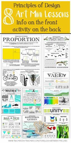 an art lesson for kids with the title 8 examples of design art lessons info on the front