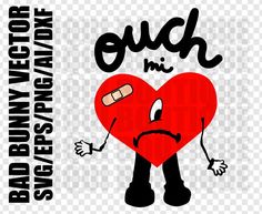 a red heart with the words ouch in front of it and an angry face