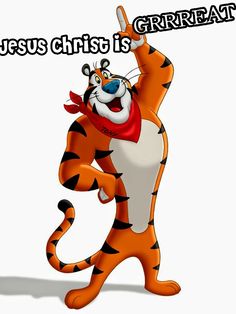 a cartoon tiger is holding up his right hand