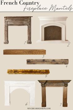 french country fireplace mantles and mantels with text overlaying the image