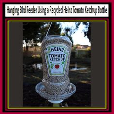 a bird feeder is shown with the words heinzz tomato ketchup on it