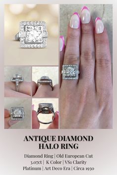 ANTIQUE DIAMOND HALO RING Vintage Diamond Earrings, Asscher Cut Ring, Kunzite Ring, Fancy Diamond Ring, Estate Diamond Jewelry, Rose Cut Ring, Designer Diamond Jewellery, Colored Diamond Rings, Cushion Cut Ring