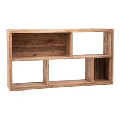 a wooden shelf with three compartments on each side