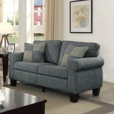 a living room scene with focus on the sofa