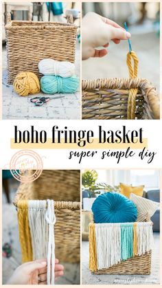 the instructions for how to make a fringe basket with yarn and yarn balls in it