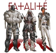 two men in armor standing next to each other with the words fatale on them