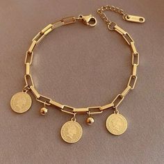 Trendy 14k Real Gold Plated Round Portrait Bracelets For Women High Quality Jewelry Stainless Steel Chain Graduation Gift Handmade Bangle Bracelets, Paper Bead Bracelet, Textured Bracelet, Real Gold Chains, Real Gold Jewelry, Wrist Jewelry, Coin Bracelet, Mexican Jewelry, Rings Jewelry Fashion