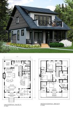 two story house plans with lofts and an open floor plan for the first level