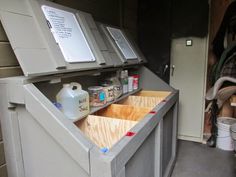 the inside of a storage compartment in a garage