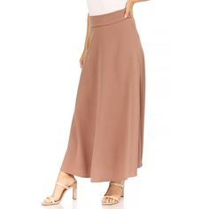 Women's Casual Solid High Waisted Flare A-line Midi Skirt with Elastic Waistband, Suit for causal, work, party, beach, daily wearing, vocation and so on Size Chart(Inches) / HSH01517S => Length: 38/ Waist: 25-26 M => Length: 38.5/ Waist: 27-28 L => Length: 39/ Waist: 29-30 Color: Brown.  Gender: female.  Age Group: adult. Solid A-line Skirt With Elastic Waistband, Chic Flowy Skirt With Wide Hem, Elegant A-line Bottoms With Elastic Waistband, Elegant Bottoms With Lined Skirt And Wide Hem, A-line Bottoms With Wide Waistband And Flowy Skirt, Elegant Flowy Maxi Skirt With Wide Hem, Summer Skirt With Wide Hem, Elegant Relaxed Fit Skirt With Wide Hem, Elegant Skirt With Relaxed Fit And Wide Hem