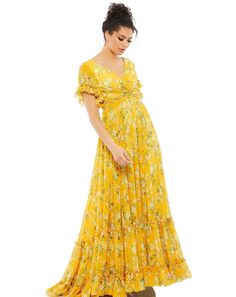 Mac Duggal Long Formal  Floral Maxi Dress 67933 - The Dress Outlet Short Sleeve Floral Dress, A Line Evening Dress, Formal Dresses With Sleeves, Mac Duggal Dresses, Unique Prom Dresses, Chiffon Floral, Dress Slip, Chiffon Fashion, Dress Inspo