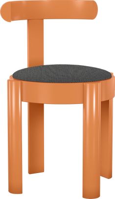 an orange chair with black seat padding on the back and sides, against a white background