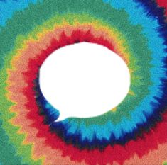 a colorful tie - dyed background with a white speech bubble