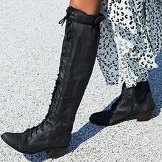 These Boots Are A Compliment Magnet. They Have An Edgy, Sexy, An Comfortable Vibe! Worn Once And In Basically New Condition! They Are Sold Out Everywhere And Jeffrey Campbell No Longer Makes Them. - Hits Right Above/Over Your Knees - Laces Up All The Way Through - 1.5” Chunky Heel - Almond Shape Toe With A Slight Point - Oxford Toe Cap Over Knee Boots, Almond Shape, Free People Shoes, Jeffrey Campbell Shoes, All The Way Up, Designer Boots, Leather Lace, Jeffrey Campbell, Chunky Heel