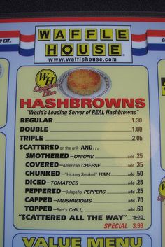 a menu for hashbrowns is shown on the wall