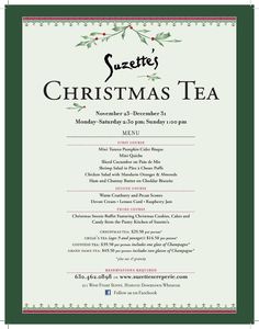 a menu for a christmas tea party