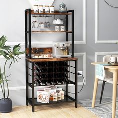 a wine rack in the corner of a room