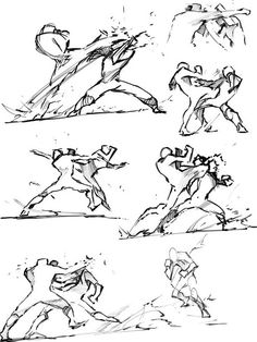 some sketches of people doing different things in the same direction, including running and jumping