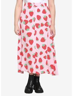 Strawberry Clothes, Maxi Skirt Plus Size, Hot Topic Clothes, Pink Maxi Skirt, Pink Midi Skirt, Crochet Midi, Skirt Plus Size, Romper Pattern, Her Universe