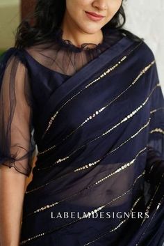 Try these transparent sleeve blouse designs for summers – Threads – WeRIndia Black Net Blouse, Blouse Design Saree, Sleeve Blouse Designs, Net Blouse Design, Net Blouse, Sari Design, Saree Blouse Neck Designs, Design Saree