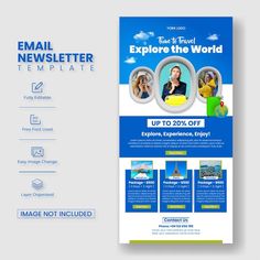 a blue and white flyer for an email