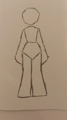 a drawing of a person standing in front of a white wall with a black outline on it