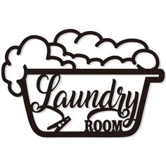 the laundry room logo is shown in black and white, with an image of a bucket full