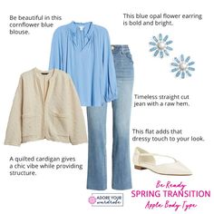 Springtime weather is so finicky! It could be snowing, raining, windy, humid, warm, or sometimes you get those perfect spring days. Apple Body Type, Apple Shape Outfits, Spring Outfits