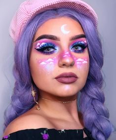 #eyemakeuptutorial, #EyeMakeup #makeup #eyeshadow #eyeliner #eyemakeup #eyebrows ADD @mwazomela FOR MORE PINS LIKE THIS DAILY Colourful Makeup, Halloween Make-up Looks, Cute Halloween Makeup, Lilac Hair