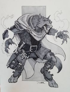 a drawing of a wolf with armor on