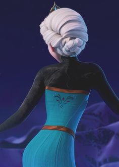 an animated image of a woman in a blue dress with her hands on her hips