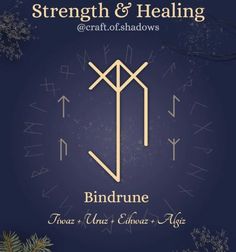 the logo for strength and healing, with arrows in gold on a dark blue background