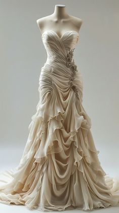 a white dress on a mannequin with ruffles