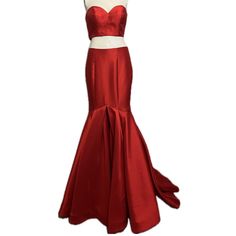 Beautiful Red 2-Piece With Full Length Mermaid Skirt. Perfect For Proms, Weddings, Pageants Or Any Formal Event. Fitted Two-piece Dress For Prom Season, Fitted Two-piece Dress For Prom, Fitted Red Two-piece Set, Elegant Fitted Floor-length Skirt Set, Fitted Satin Skirt For Prom, Elegant Red Satin Sets, Fitted Floor-length Skirt For Prom Season, Red Satin Party Sets, Fitted Floor-length Skirt For Prom