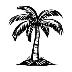 a black and white drawing of a palm tree