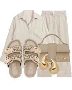 Linen Set Outfit, Hm Outfits, Fendi Sandals, Outfit For Summer, Looks Party, فستان سهرة, Linen Set, Neutral Fashion, Cute Simple Outfits