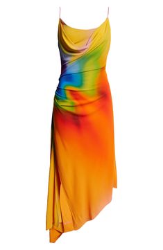 MONSE Rainbow Orchid Asymmetric Slipdress | Nordstrom Multicolor Draped Spring Dress, Multicolor Draped Dress For Spring, Spring Multicolor Draped Dress, Multicolor Evening Dresses With Asymmetrical Neckline, Elegant Multicolor Asymmetrical Dress, Elegant Asymmetrical Multicolor Dress, Multicolor Fitted Draped Dress, Multicolor Ruched Silk Dress, Elegant Multicolor Draped Dress