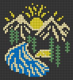 a cross stitch pattern with an image of a blue vase and flowers on black background