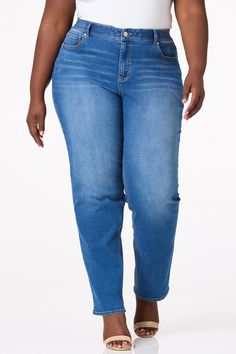 Denim days are here to stay and these jeans are here for them A straightleg silhouette stretchy fit and midrise waist top off a fadedblue hue for a timeless and true finish that39s ready for graphic tees sweaters and everything inbetween27 in inseamHigh Rise ndash our classic fit sits at the waist68 cotton 27 polyester 3 rayon 2 spandexMachine washImported Best Plus Size Jeans, Faded Blue Jeans, Denim Day, Plus Size Jeans, Blue Jeans, Mid Rise, Graphic Tees, Plus Size, Blue