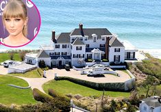 an aerial view of a large white house near the ocean