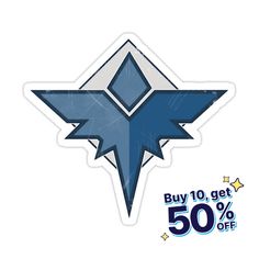 a blue and white star sticker with the text buy 10 get 50 % off