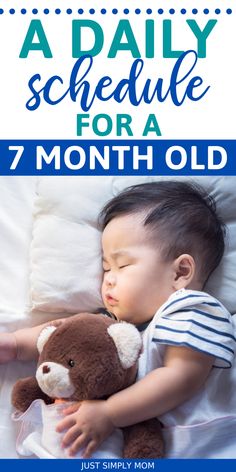 a baby sleeping next to a teddy bear with text overlay that reads, a daily schedule for a 7 month old